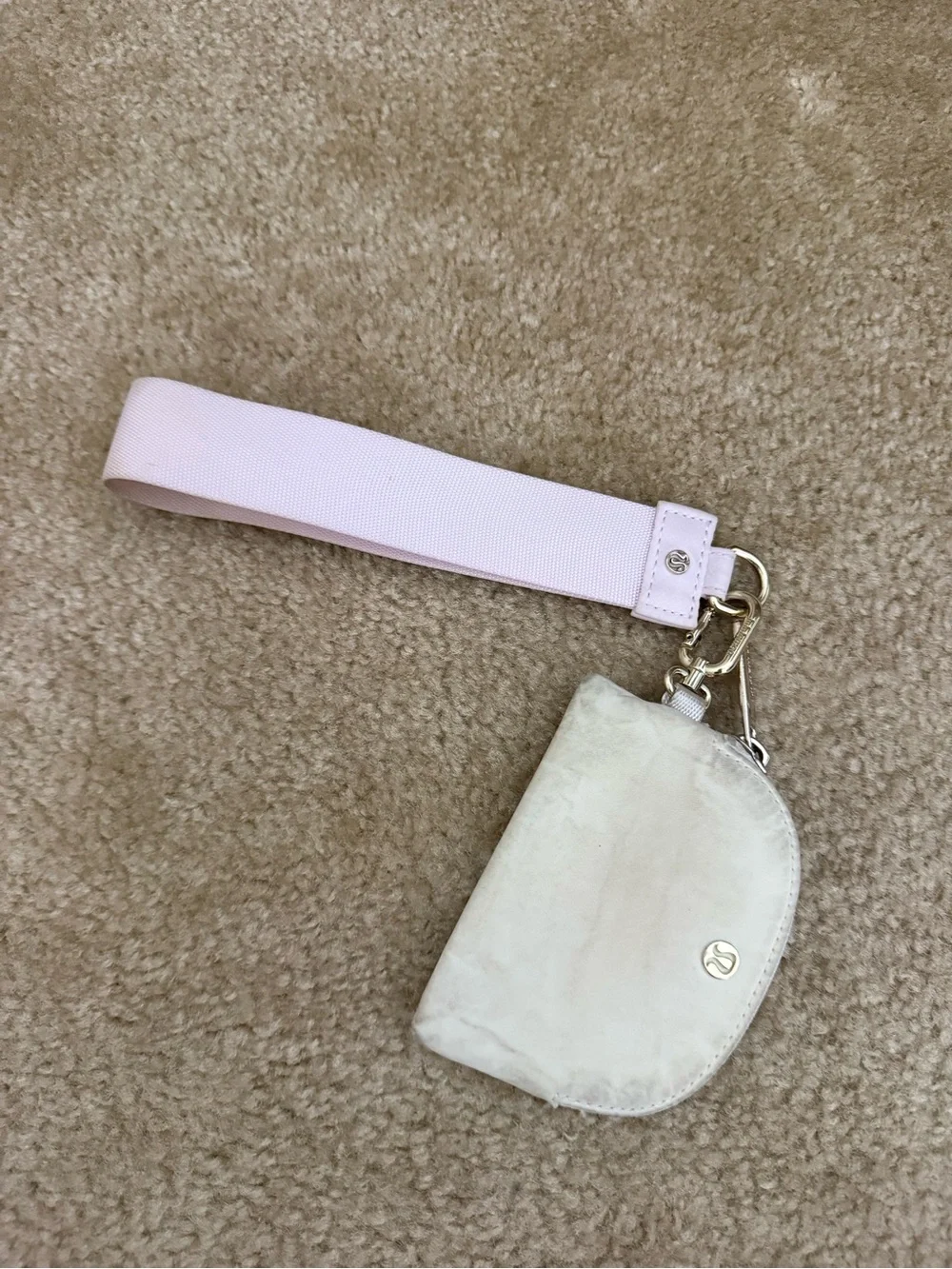 lululemon athletica Pink Strap Cream Card Pouch with Gold Hardware